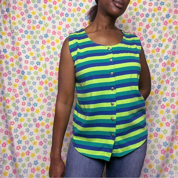 Jack Mulqueen Sport Tops - Blue and green striped tank top. Buttons up the front.  Size medium. No flaws!